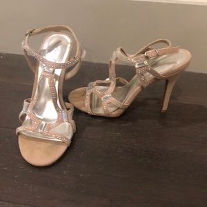 Tan colored rhinestone high heels